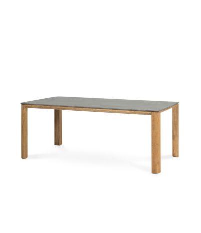 Deva rectangular table in solid teak and sand-colored porcelain top - 200