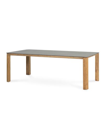 Deva rectangular table in solid teak and sand-colored porcelain top - 220