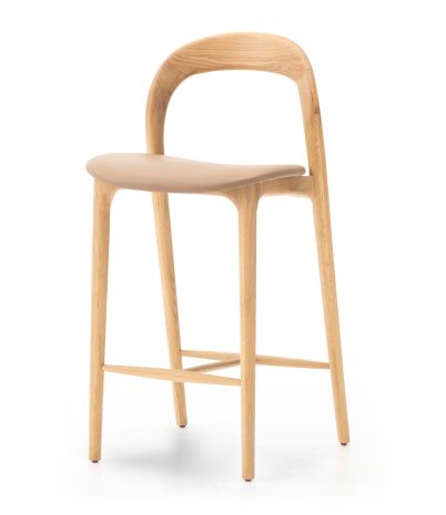 Keula stool h: 75 cm made of solid oak and leather