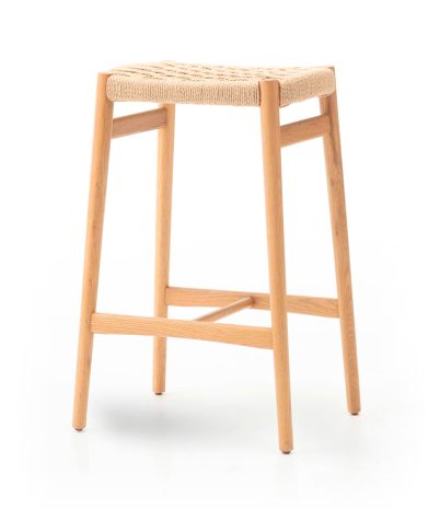 Lauta stool made of solid oak and natural loom