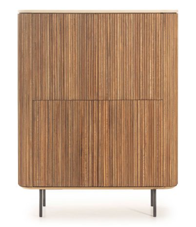 Kirei high sideboard made of recycled teak and microcement 110 x 45 x 143 cm - Cappuccino