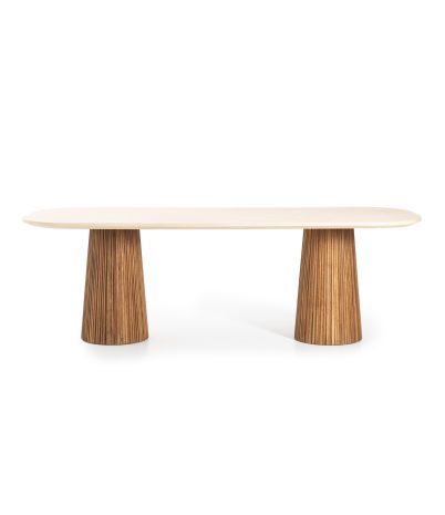 Taula ovalada Kirei de teca reciclada i microciment 240 x 110 x 78 cm - Cappuccino