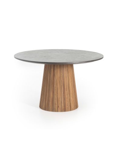 Taula rodona Kirei de teca reciclada i microciment Ø130 x 78 cm