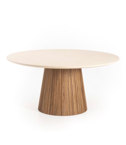 Taula rodona Kirei de teca reciclada i microciment Ø160 x 78 cm - Cappuccino
