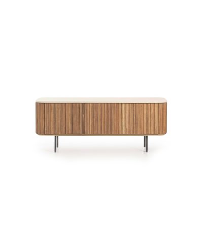Kirei TV cabinet made of recycled teak and microcement 150 x 40 x 60 cm - Cappuccino