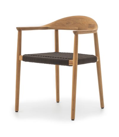 Pluma chair with armrests made of solid teak and synthetic rope - Chocolate