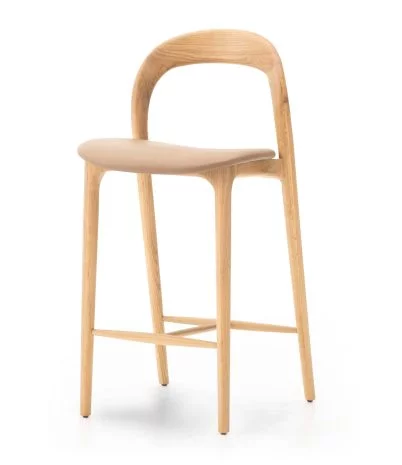 Keula stool h: 75 cm made of solid oak and leather