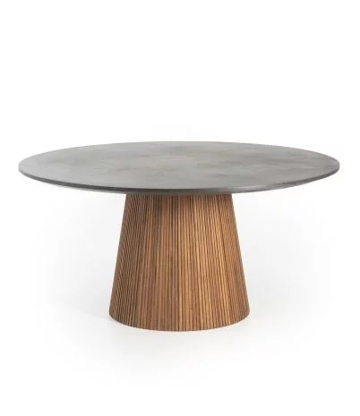 Taula rodona Kirei de teca reciclada i microciment Ø160 x 78 cm