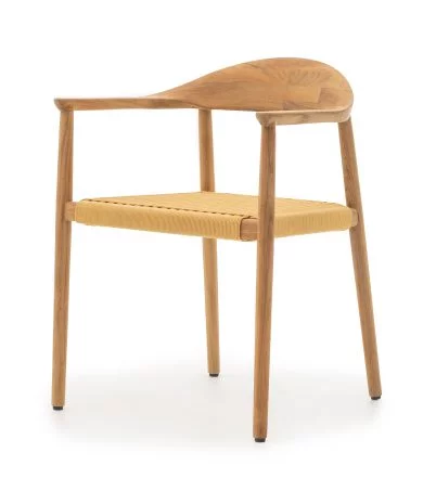 Silla con reposabrazos Pluma de teca maciza y cuerda sintética - Mostaza